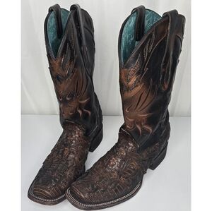 Corral Vtg Cowboy Boots Distress Embroidery Cross Turquoise Blue Inner Sz 9M